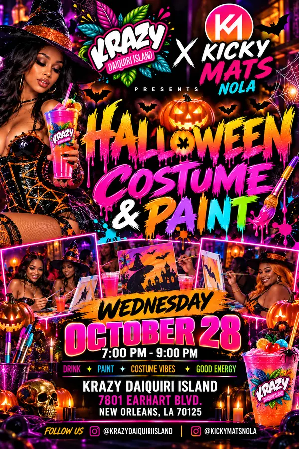 Halloween Costume and Paint night promo with Kicky Mats NOLA