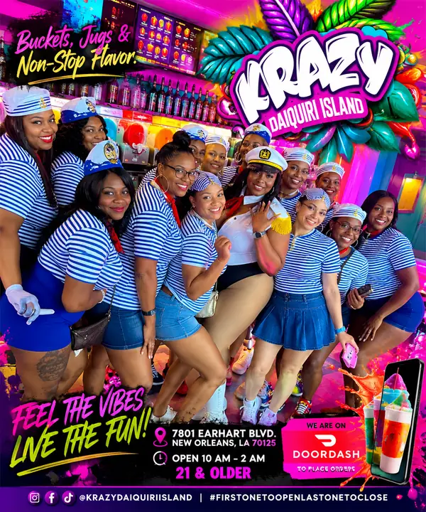 Krazy Daiquiri Island promo with a bachelorette crew in sailor outfits