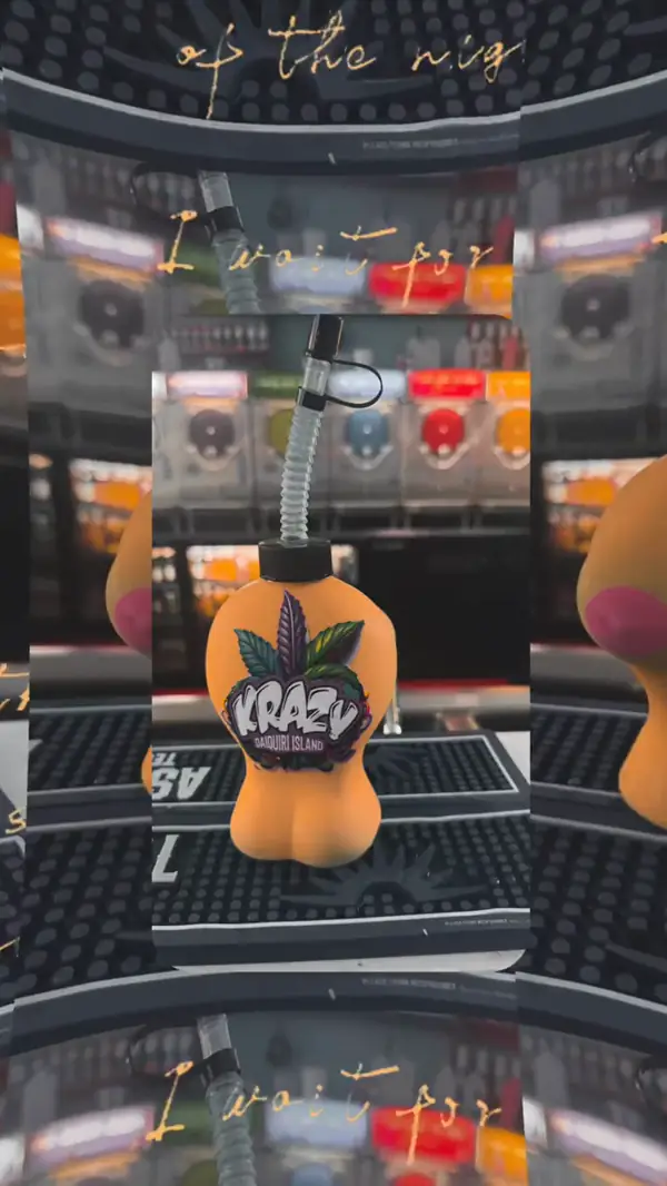 Krazy novelty party cup with the drink machines behind it